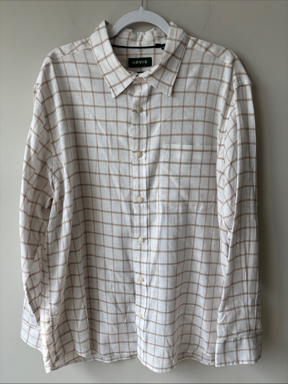 Orvis Cream and Tan Windowpane Button-Down Shirt